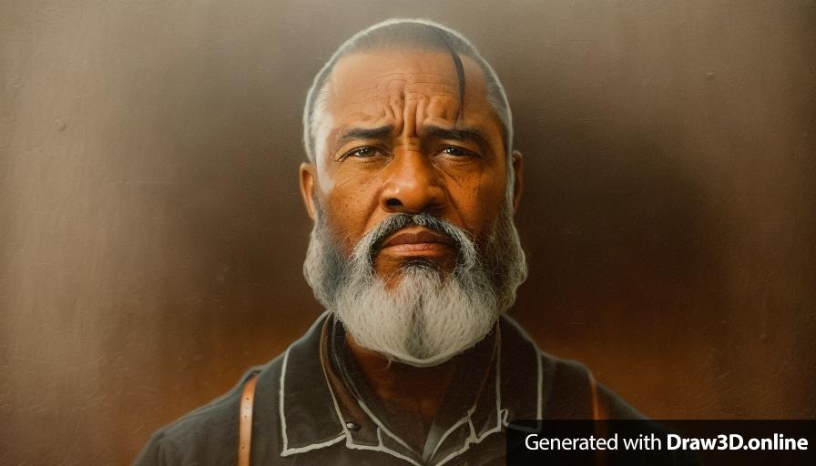 realistic  style image old rich black man with a beard 
furniture in the background
emotional sad