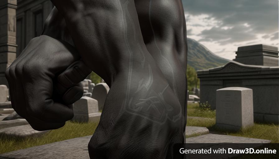 realistic unreal engine style image of a clenched fist.
tombstones in the background
at night
black mans hands
mans di