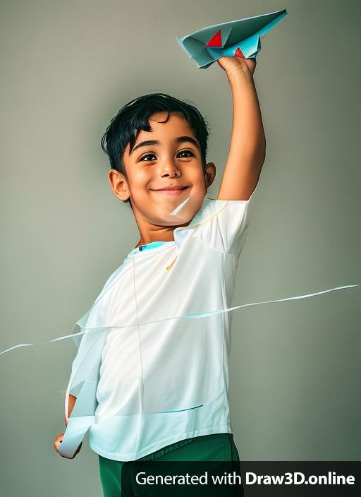 a portrait of a kid playing with paper plane