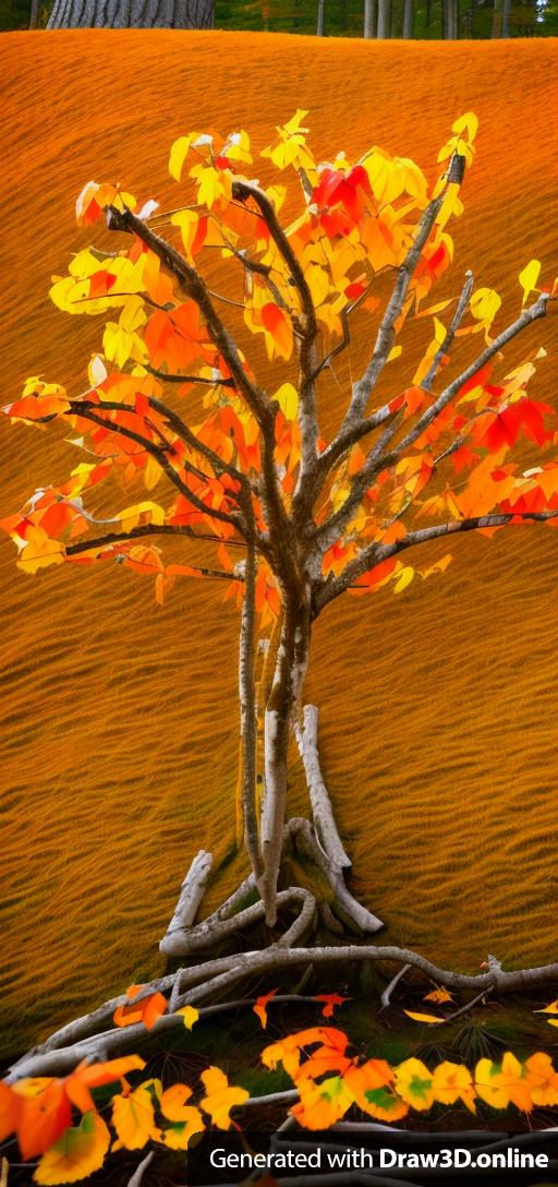 Maple tree in the fall in grass land.