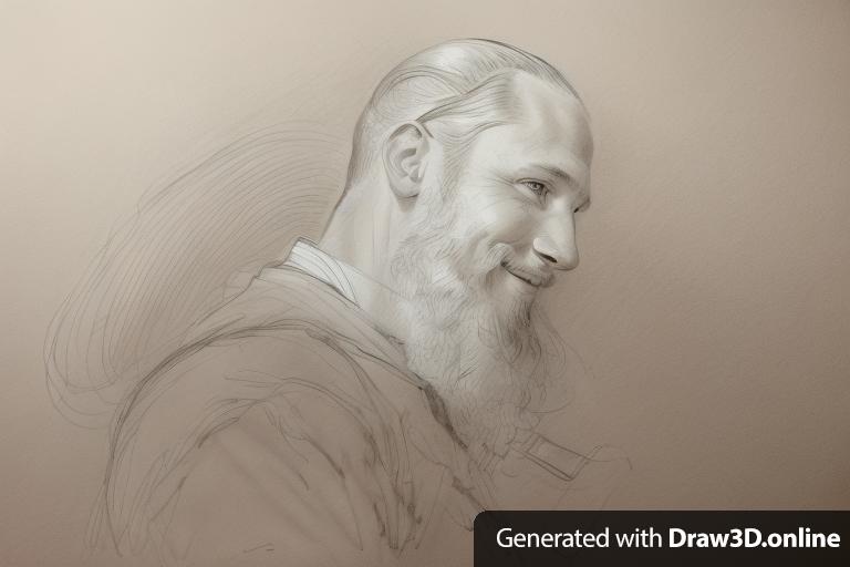 pencil sketch outline of ragnar lothbrooke leaning, smiling, observing