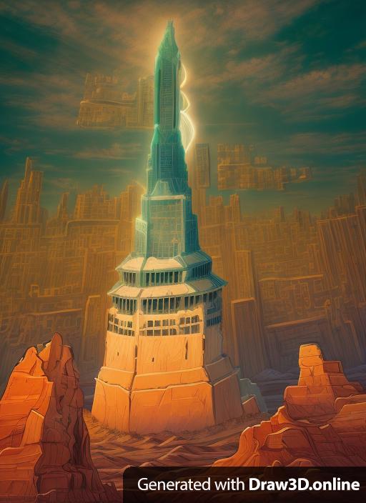 This art nouvo skyscraper in the badlands. In fantasy art style