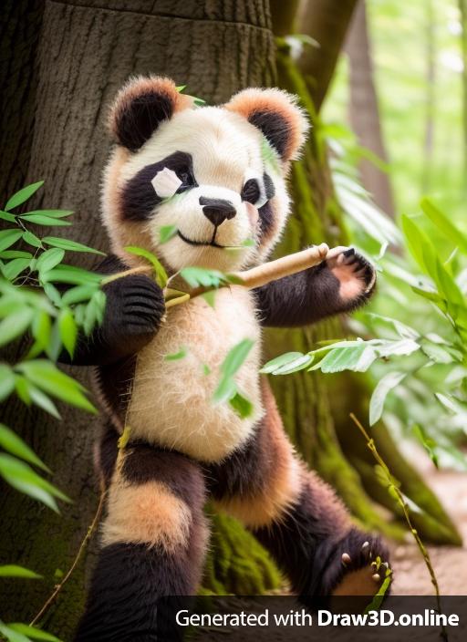Panda teddy bear is walking through the woods. Panda teddy bear is exactly as pictured.