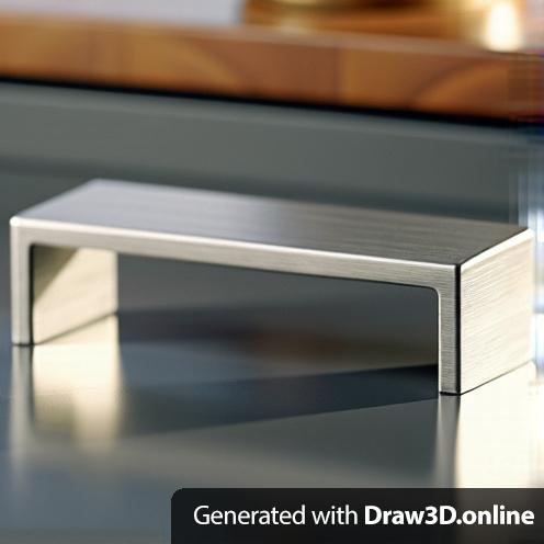 A closeup photo of a silver cupboard handle, turned by ninety degrees.